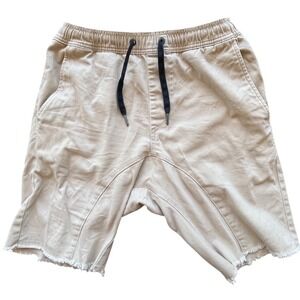 Zanerobe Sureshot Tan Khaki Drop Crotch Raw Hem Shorts Mens Size 32 Drawstring